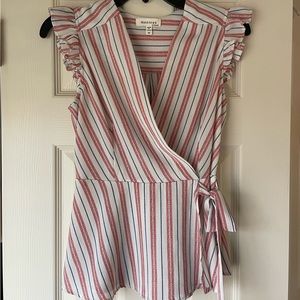 Monteau Striped Wrap Top